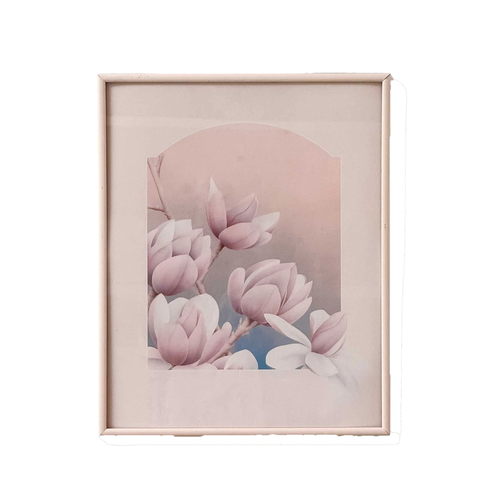 Vintage 80's Magnolia Print | White Timber Frame