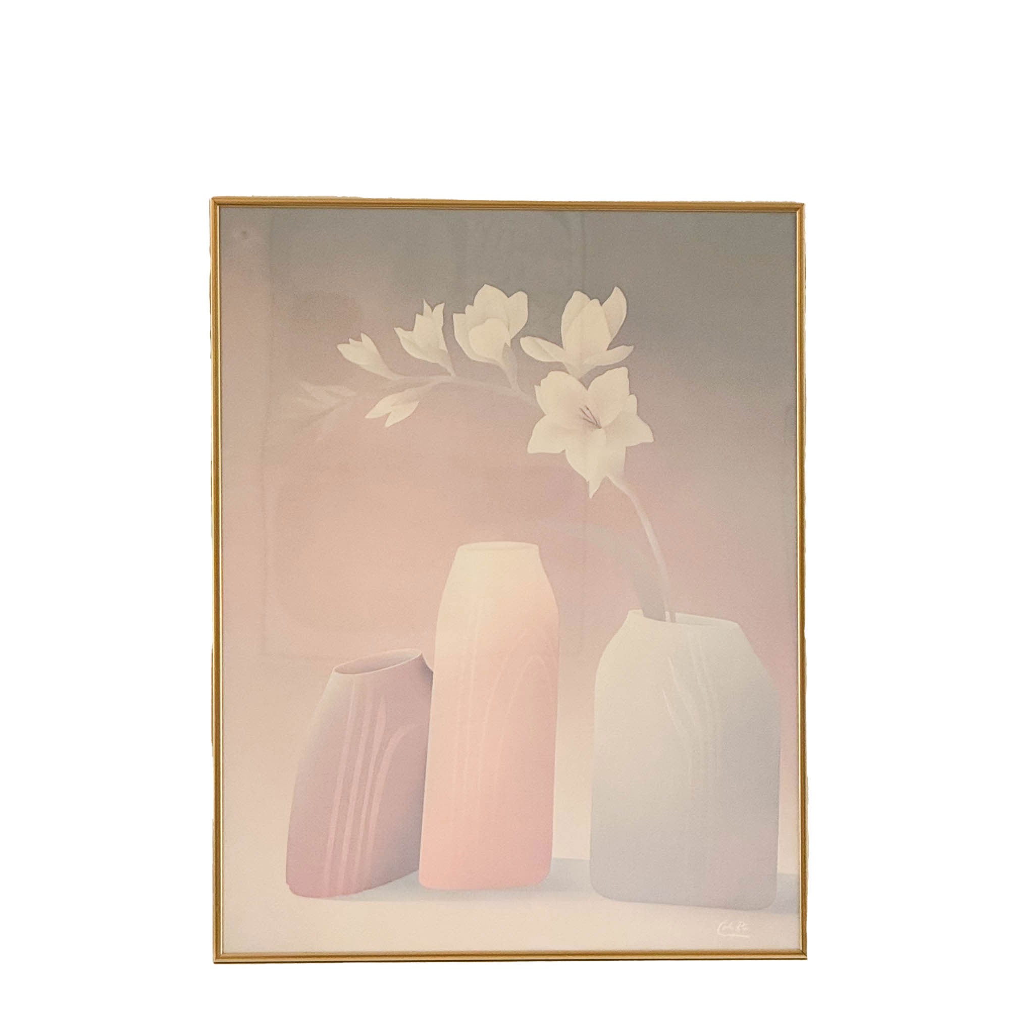 Vintage 80's Carlos Rios Flower & Vase Print | Gold Frame