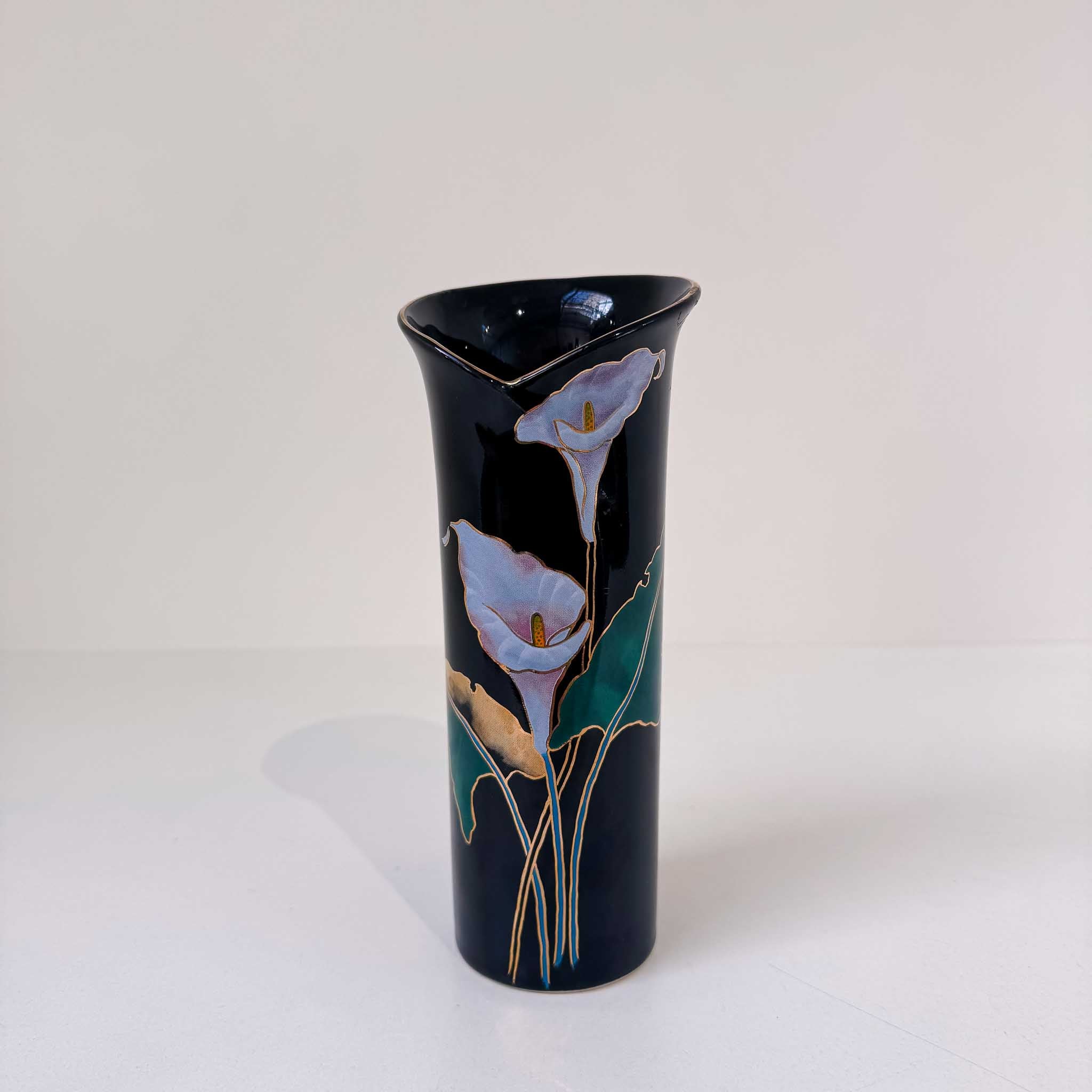 Vintage Japanese Hall Vase with Painted Lillies