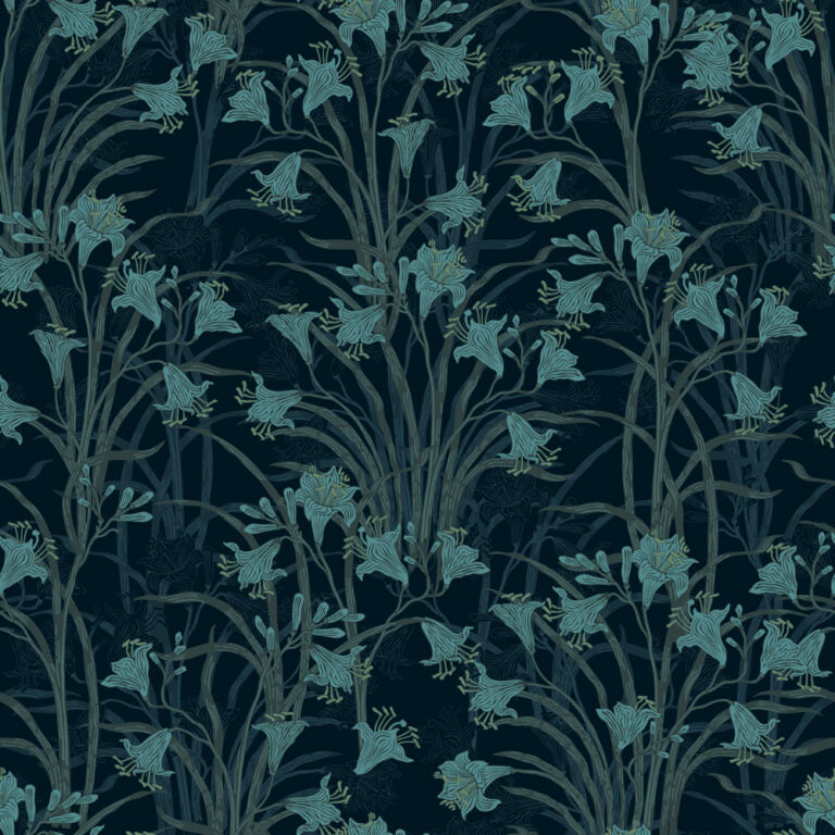 Lillies Wallpaper, Teal