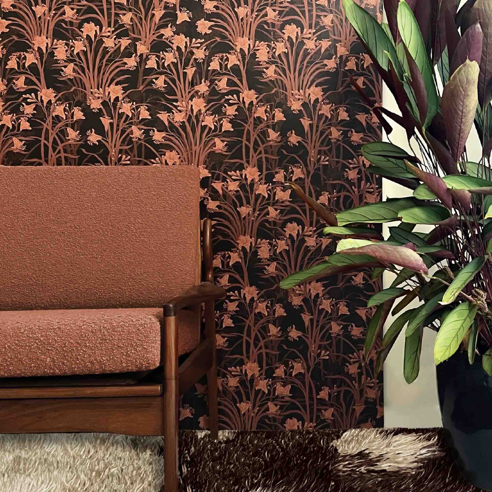 Lillies Wallpaper, Rust