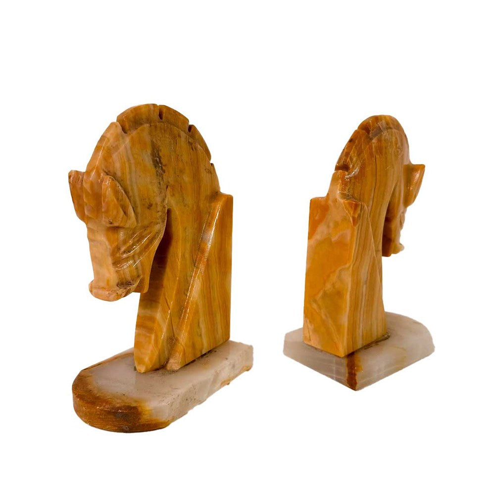 Vintage Onyx Marble Horse Head Book Ends