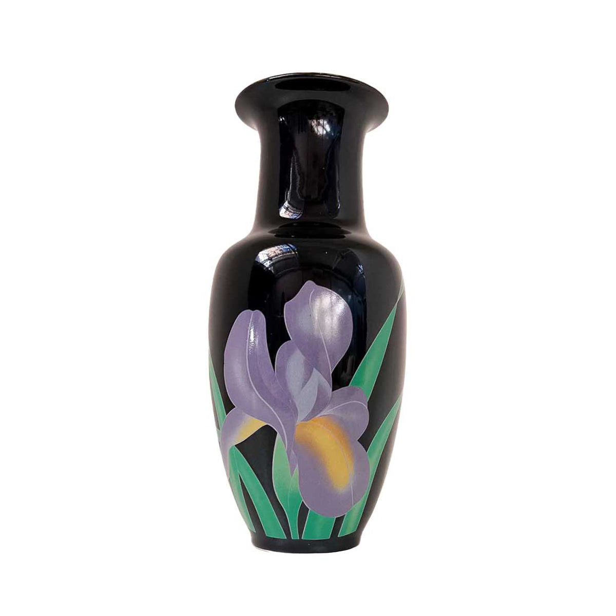 Vintage 80s Lilac & Green Iris Vase