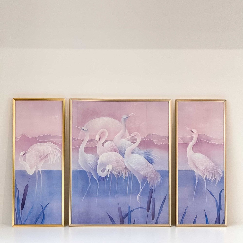 Vintage 80's Flamingo Set of 3 Prints | Gold Frame