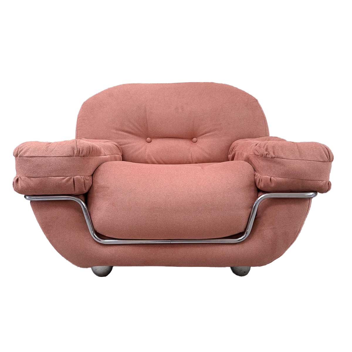 80's Chubby Lounge Chair Chrome Tubular Frame - Peach
