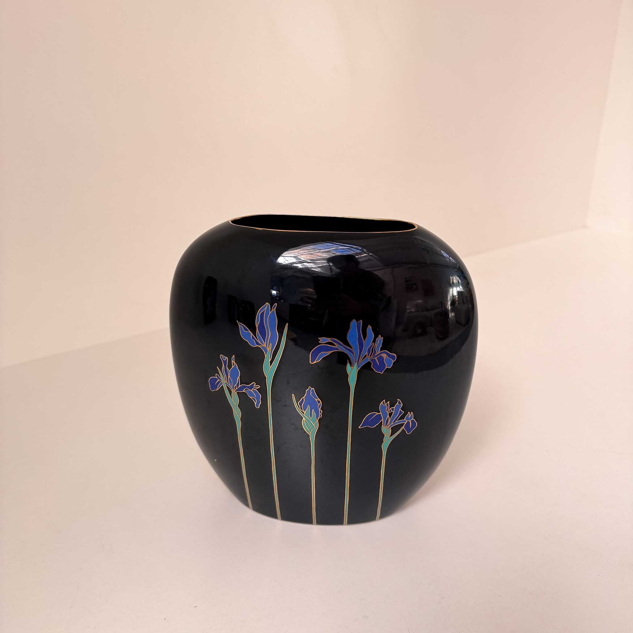 Vintage Otagiri Vase with Floral Hand Painted Blue Iris