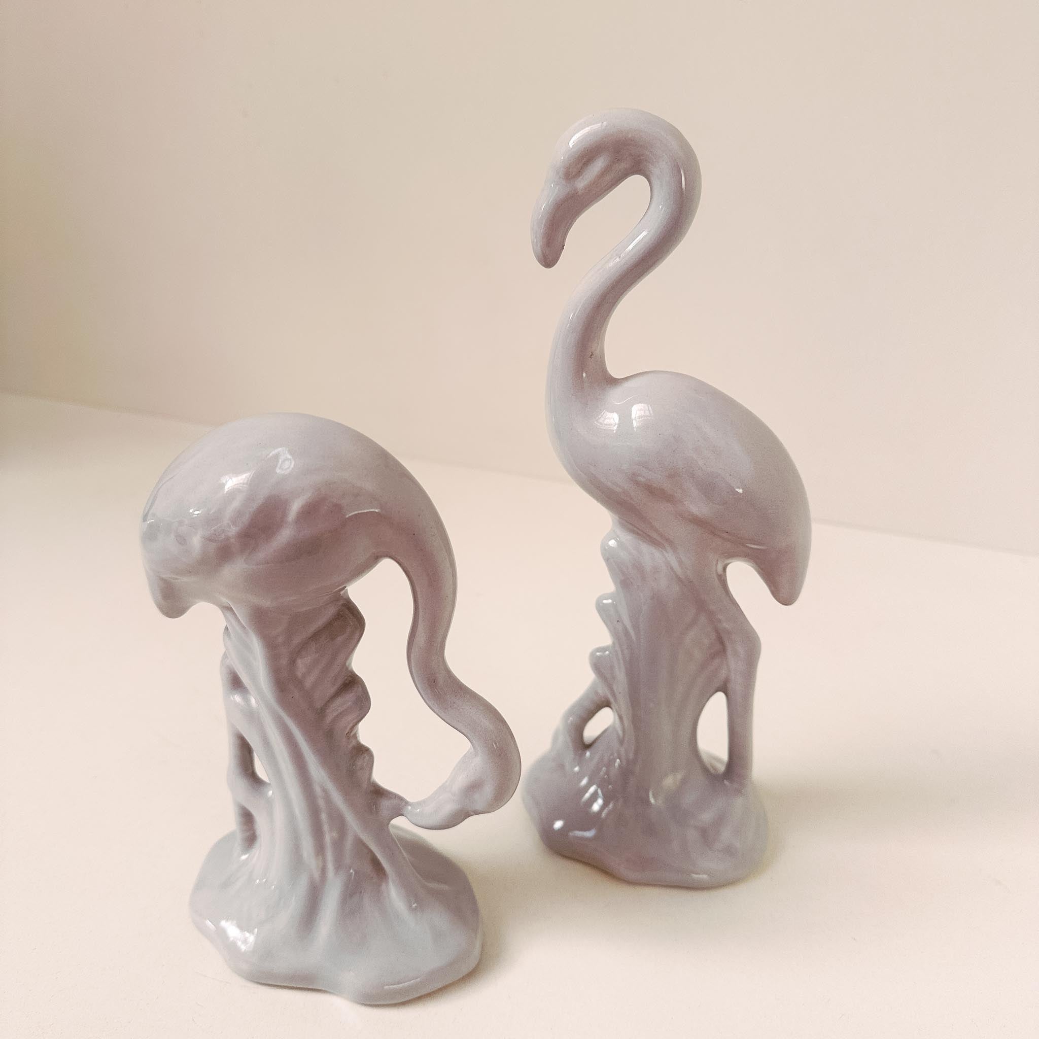 Vintage Grey Ceramic Flamingo Set