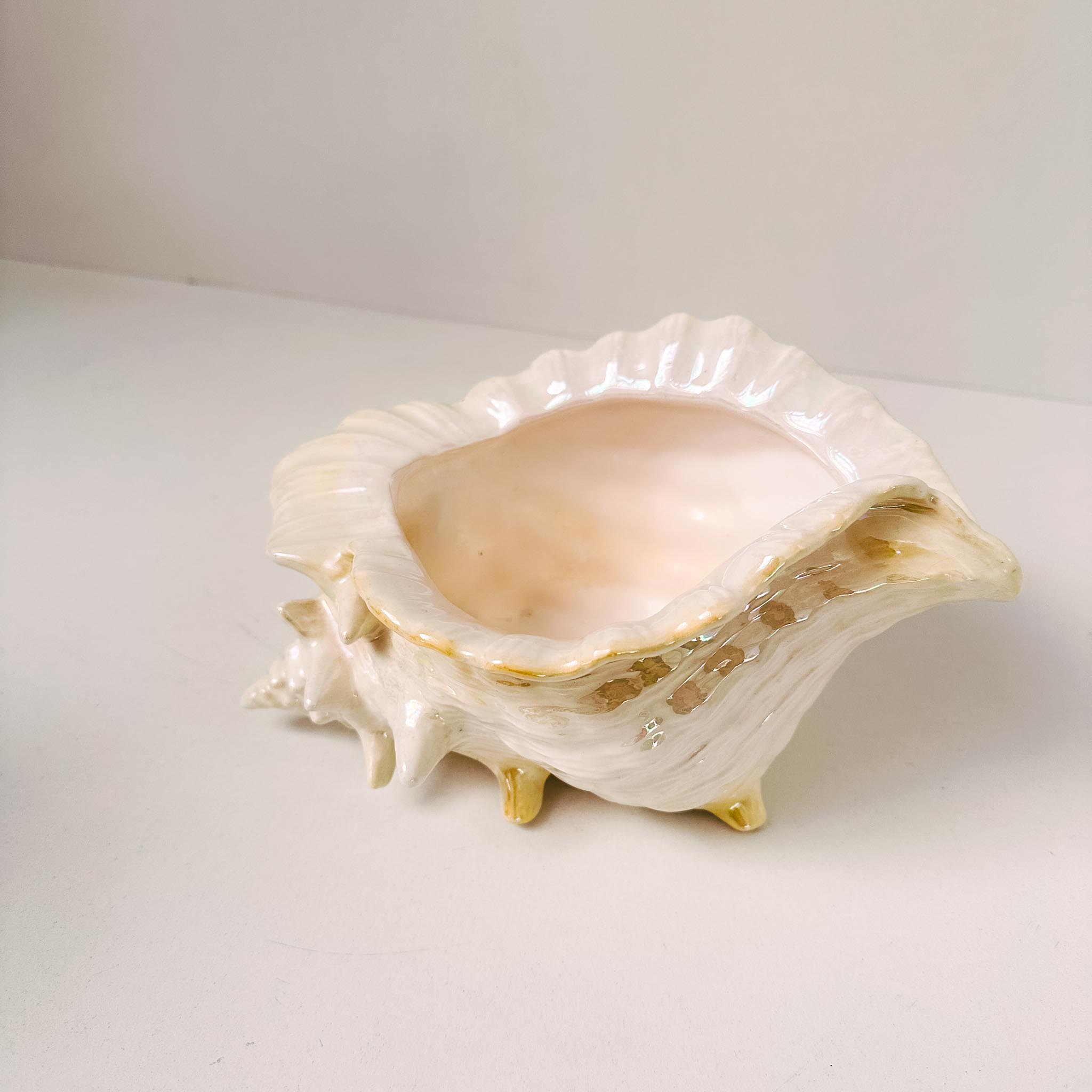 Vintage Luxe iridescent Ceramic Conch Shell