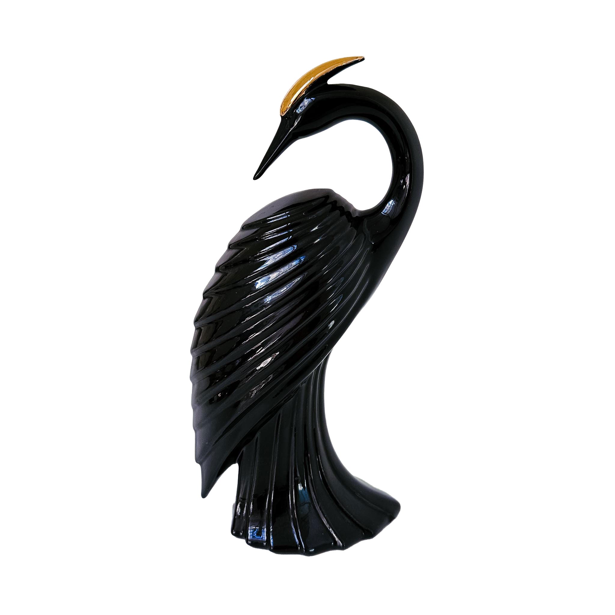 Vintage Black Ceramic Heron