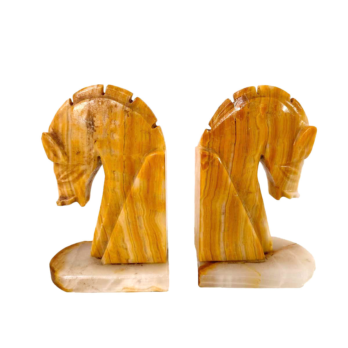 Vintage Onyx Marble Horse Head Book Ends