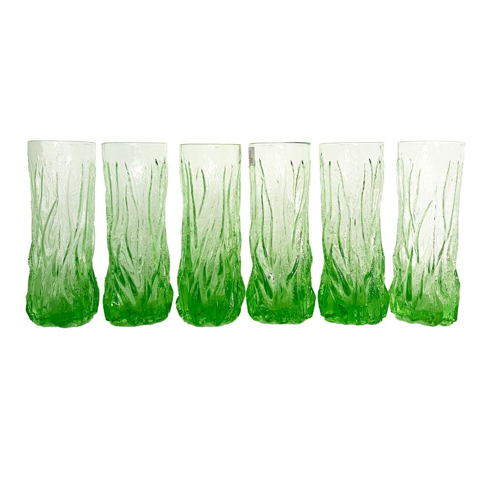 Vintage 1960's Green Gradient Glass Ice Bucket & Tall Glass Set