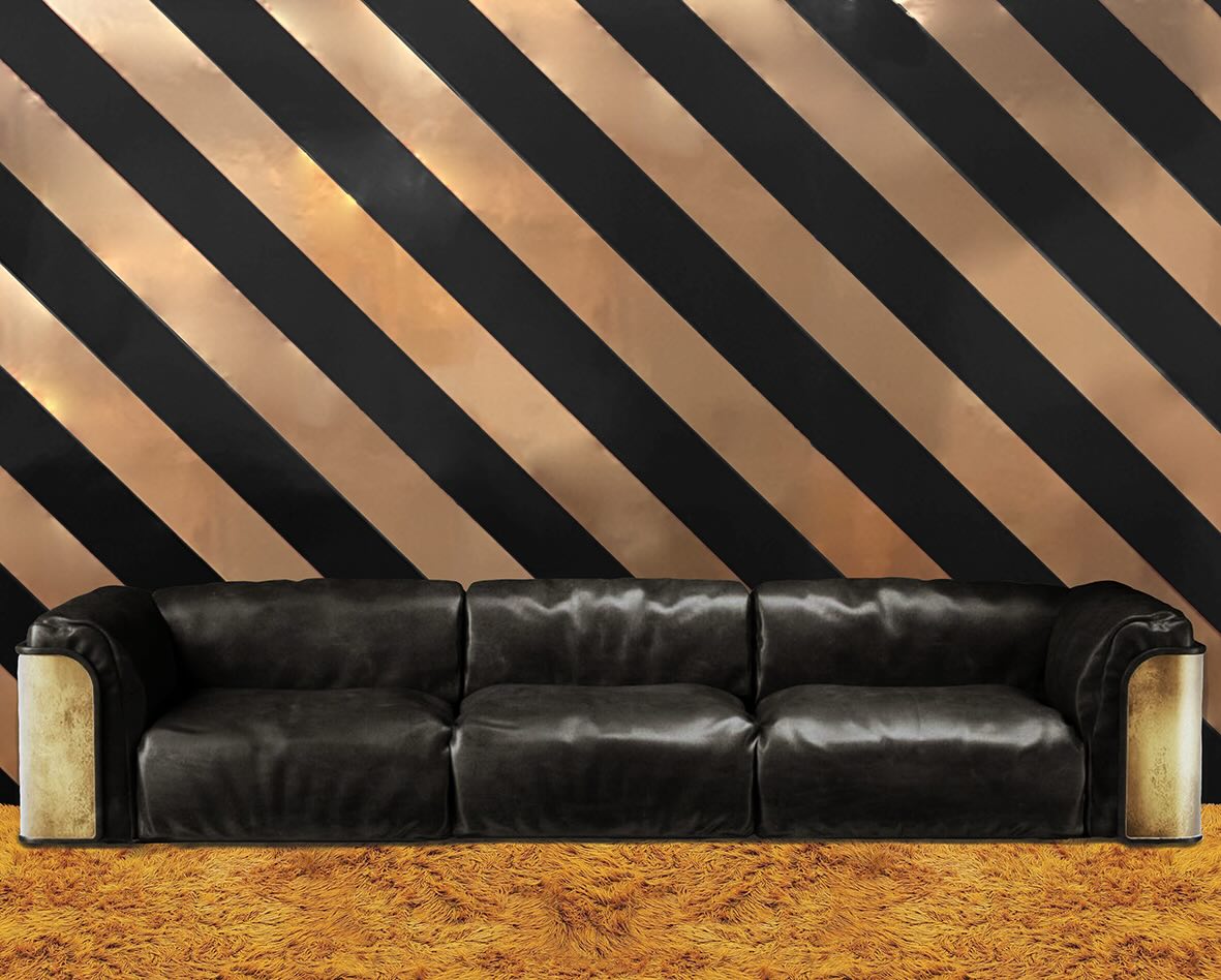Diagonal Stripe Black Copper Wallcovering, per meter