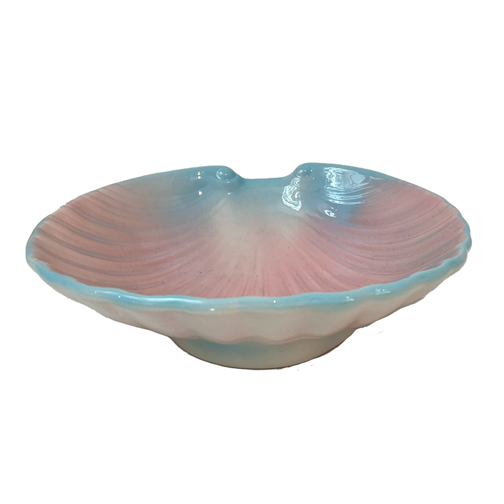 Vintage 80's Shell Bowl, Pink with Blue Rim
