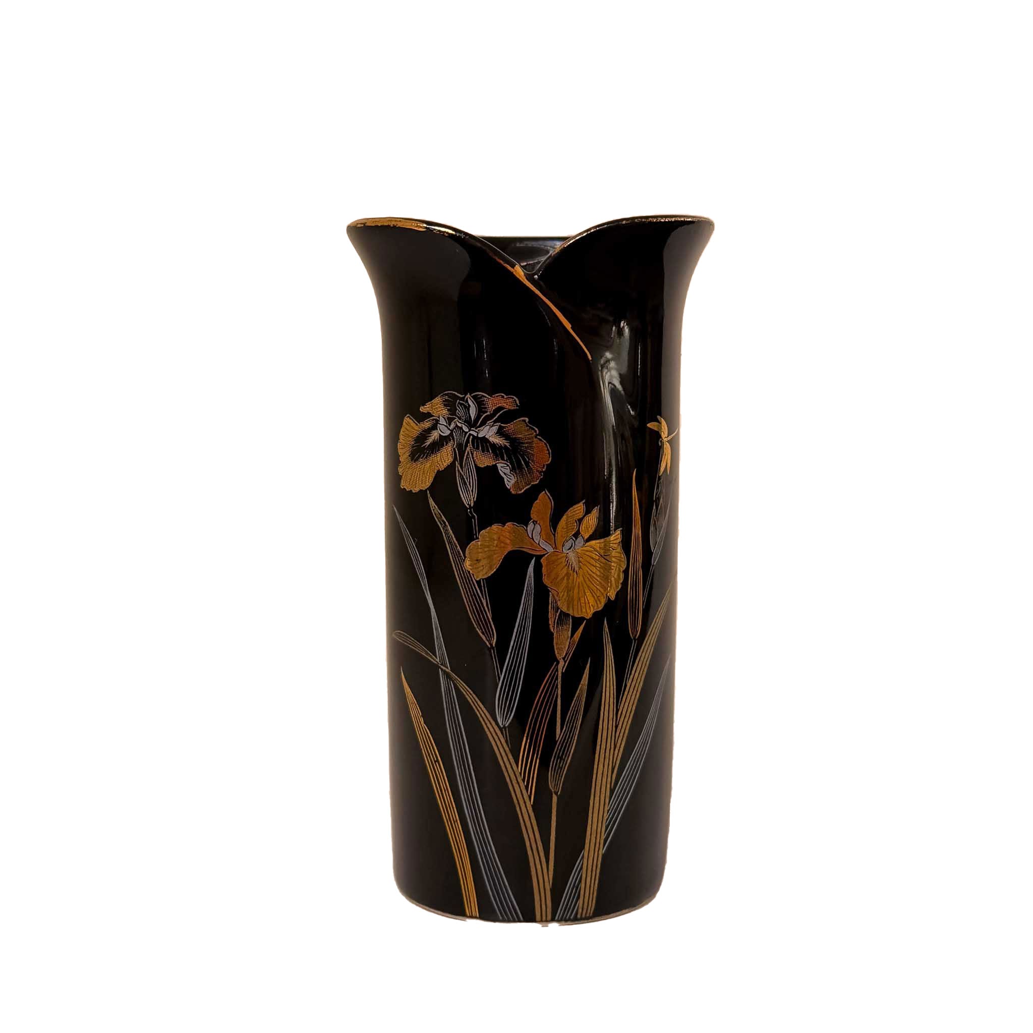 80's Vintage Japanese Kyoritsu Iris & Dragonfly Vase