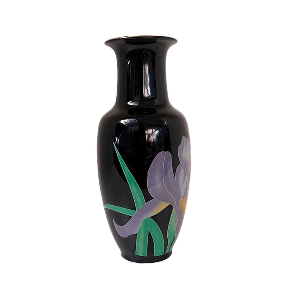 Vintage 80s Lilac & Green Iris Vase