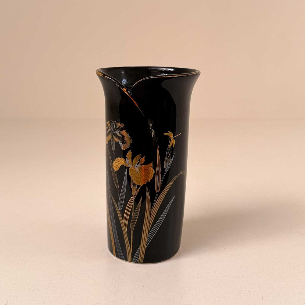 80's Vintage Japanese Kyoritsu Iris & Dragonfly Vase