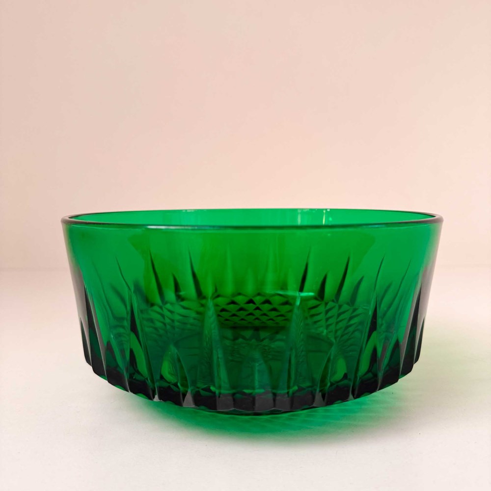 Vintage 80's Arcoroc France Emerald Glass Large Bowl 20cm Diameter