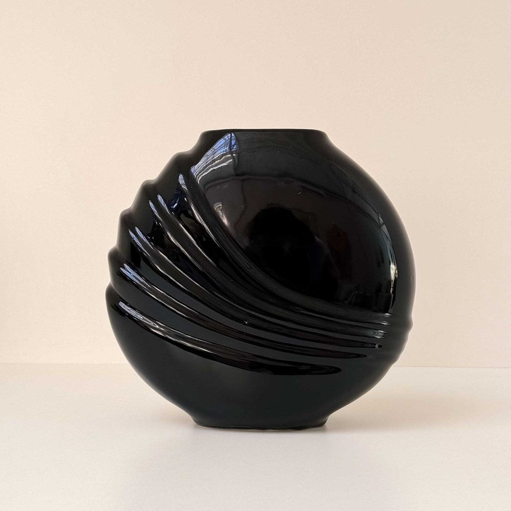 Vintage 80's Large Black Gloss Vase