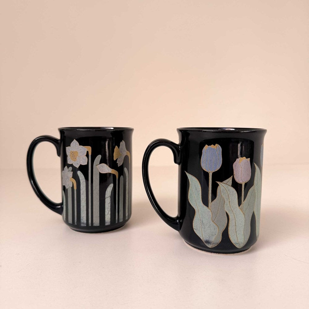 Pair of Vintage 80's Japanese Hand Painted Mugs