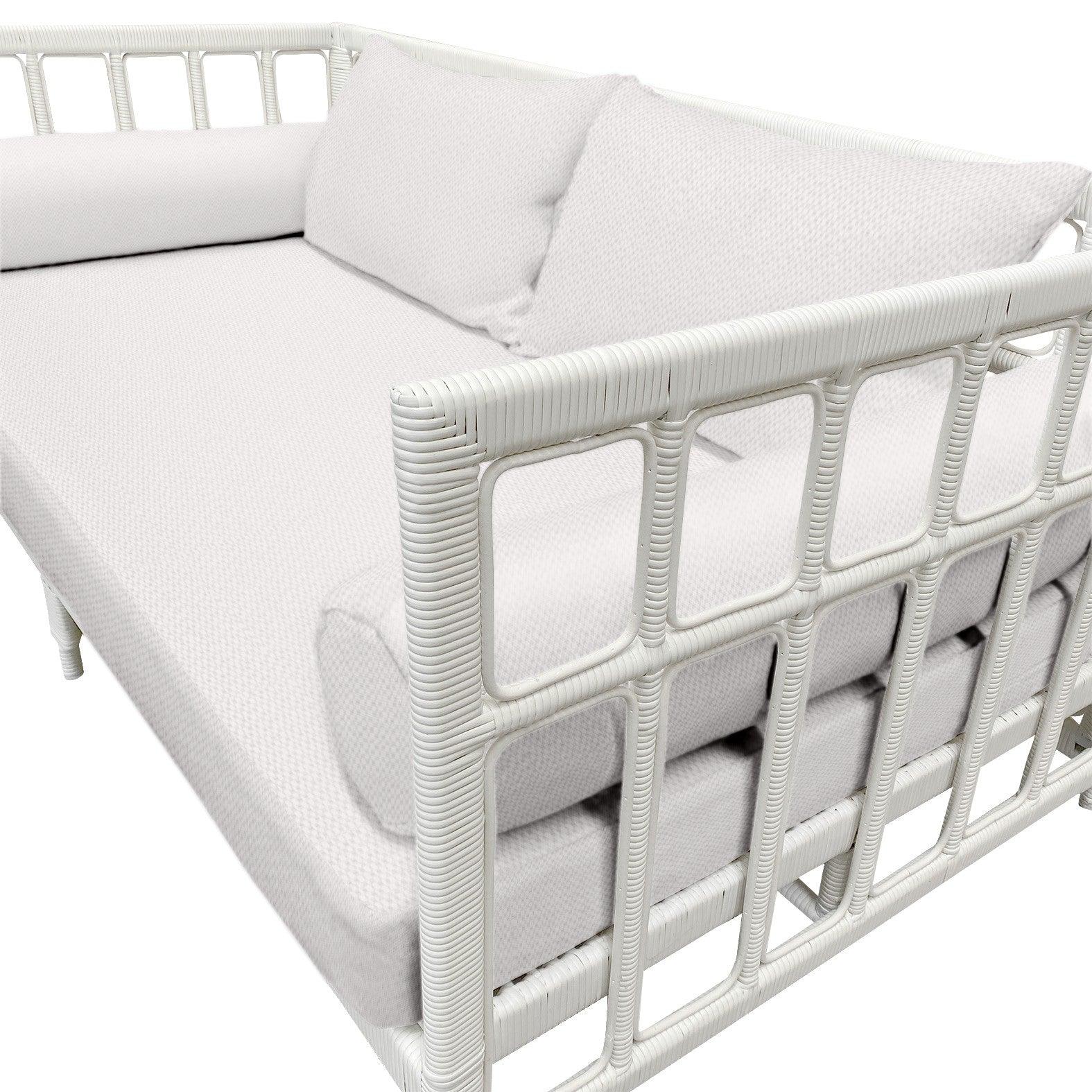 Carrington 3 Seater Day Bed, White Poly Rattan The Family Love Tree