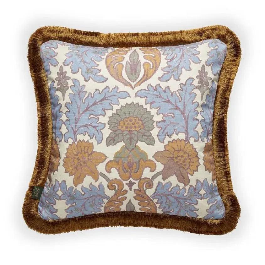 Emania Cotton Linen Fringed Cushion - Azurite House of Hackney